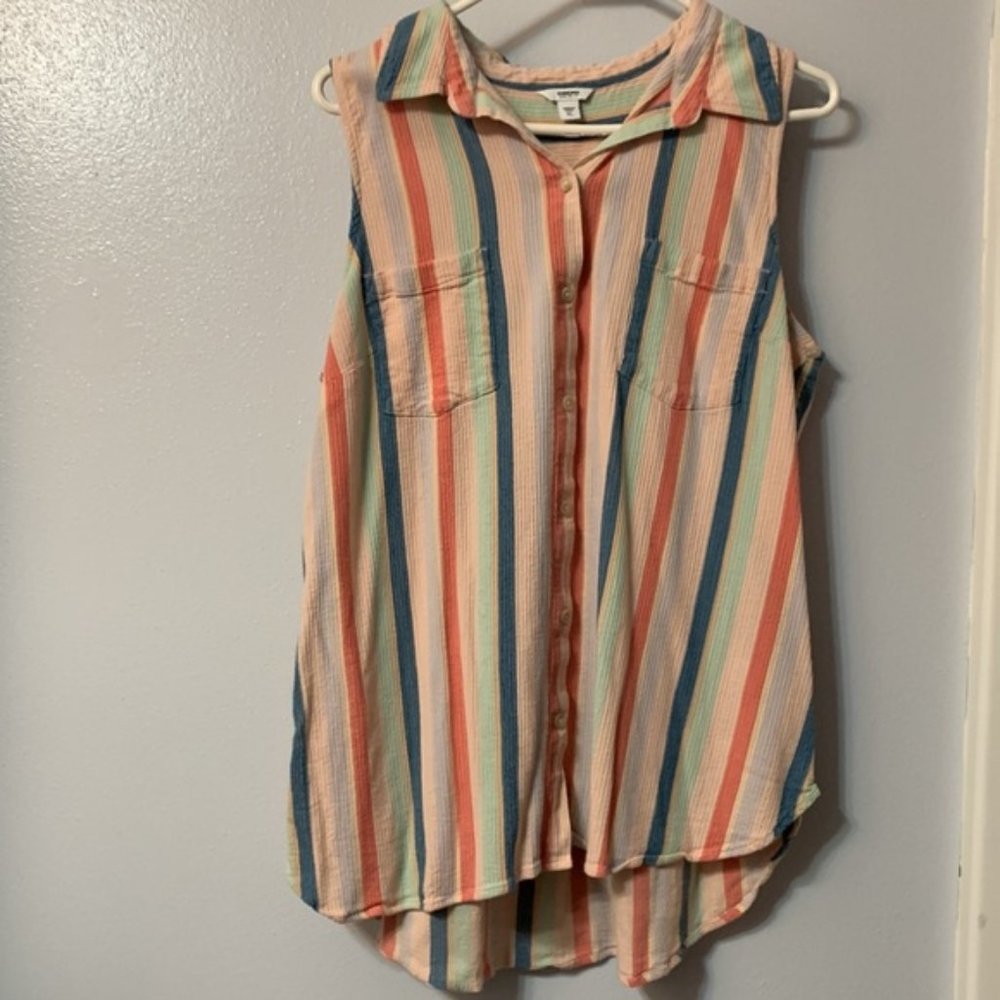 Sonoma Tan/Pink base with stripes collared sleeveless shirt - XL